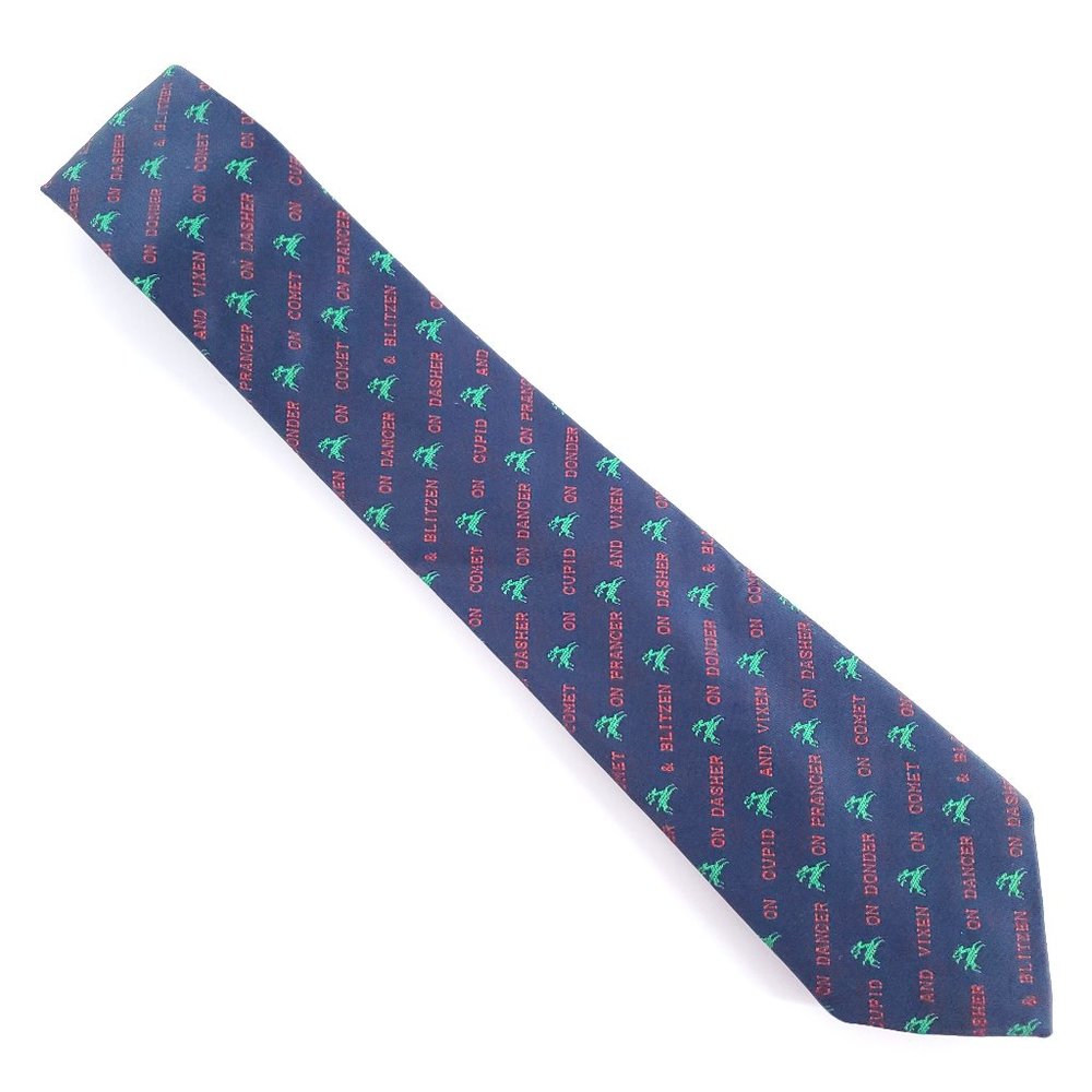 Gallery Originals Men Tie Christmas Reindeer Name Blue Red Green 56x3 - NWOT